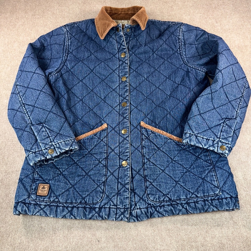 Ralph Lauren Lauren Jeans Co Quilted Denim Barn Jacket Blue Corduroy Toile L